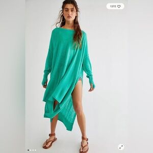 FREE PEOPLE Bianca Linen-Blend Tunic High Low Long XS/S Green
